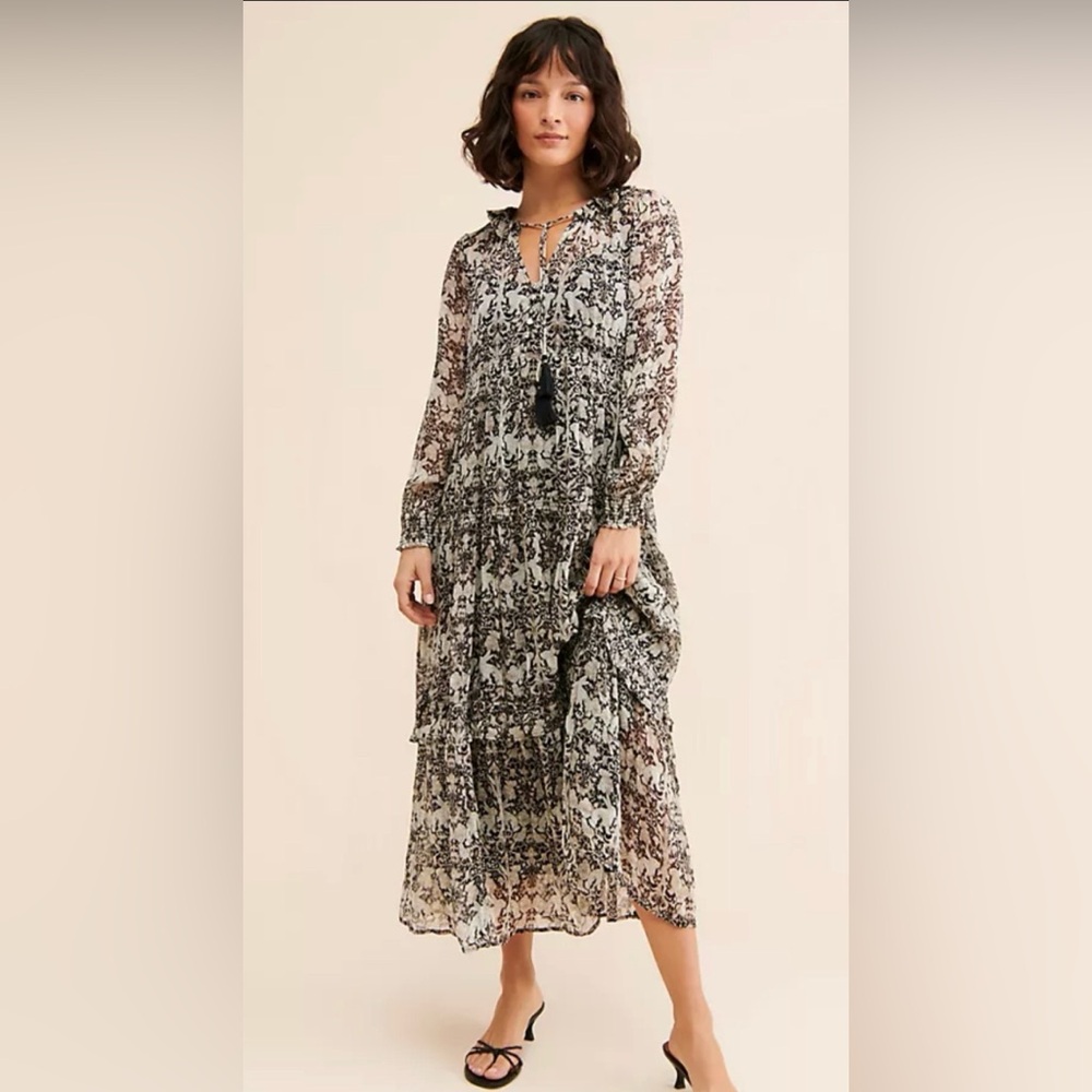 Anthropologie The Marais in Black & White Rabbit Print Chiffon Maxi Dress - 🖤 🐇